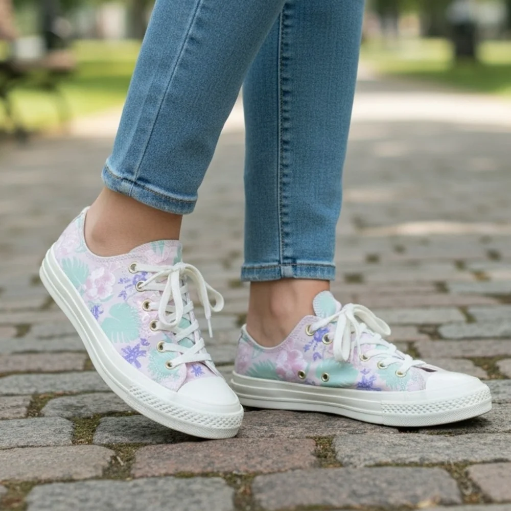 Converse All Star Floral Embroidered Chuck Taylor Palm Print - Picture 1 of 4